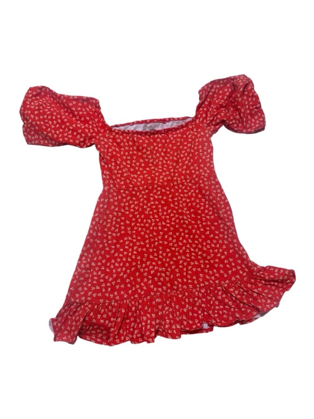 ASOS Red Floral Square-Neck Puff-Sleeve Mini Dress with Ruffle Hem - Picture 6 of 8